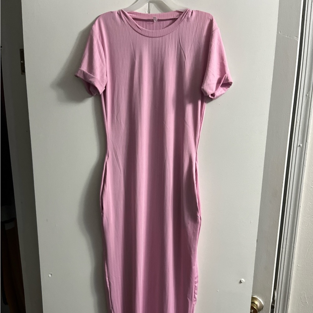 Pink long fitted dress